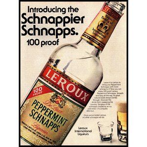 1981 Leroux Schnappier Peppermint Schnapps Vintage Print Ad Cocktail Wall Art